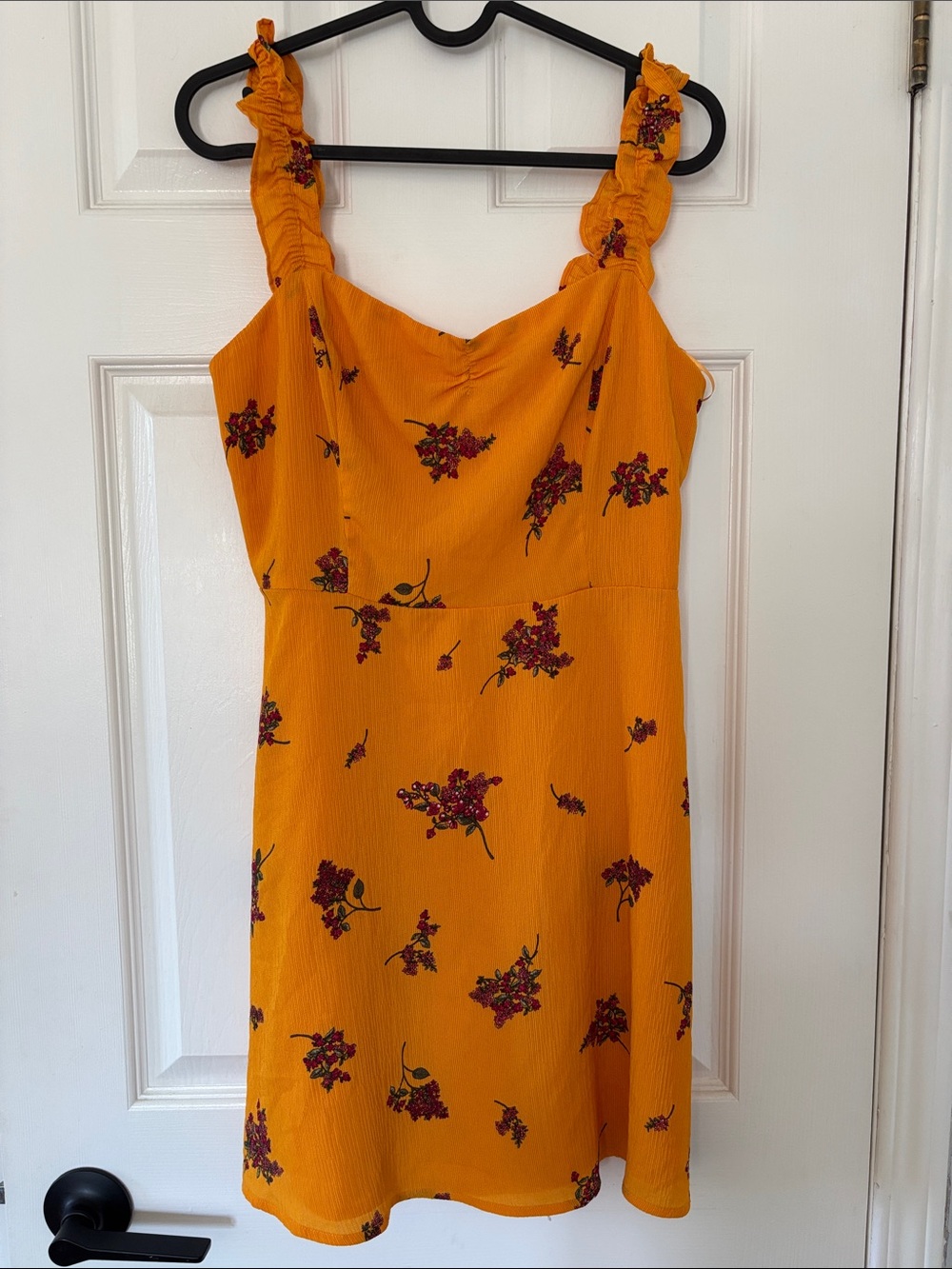 Lush Mustard Yellow Mini Dress with Red Floral Print